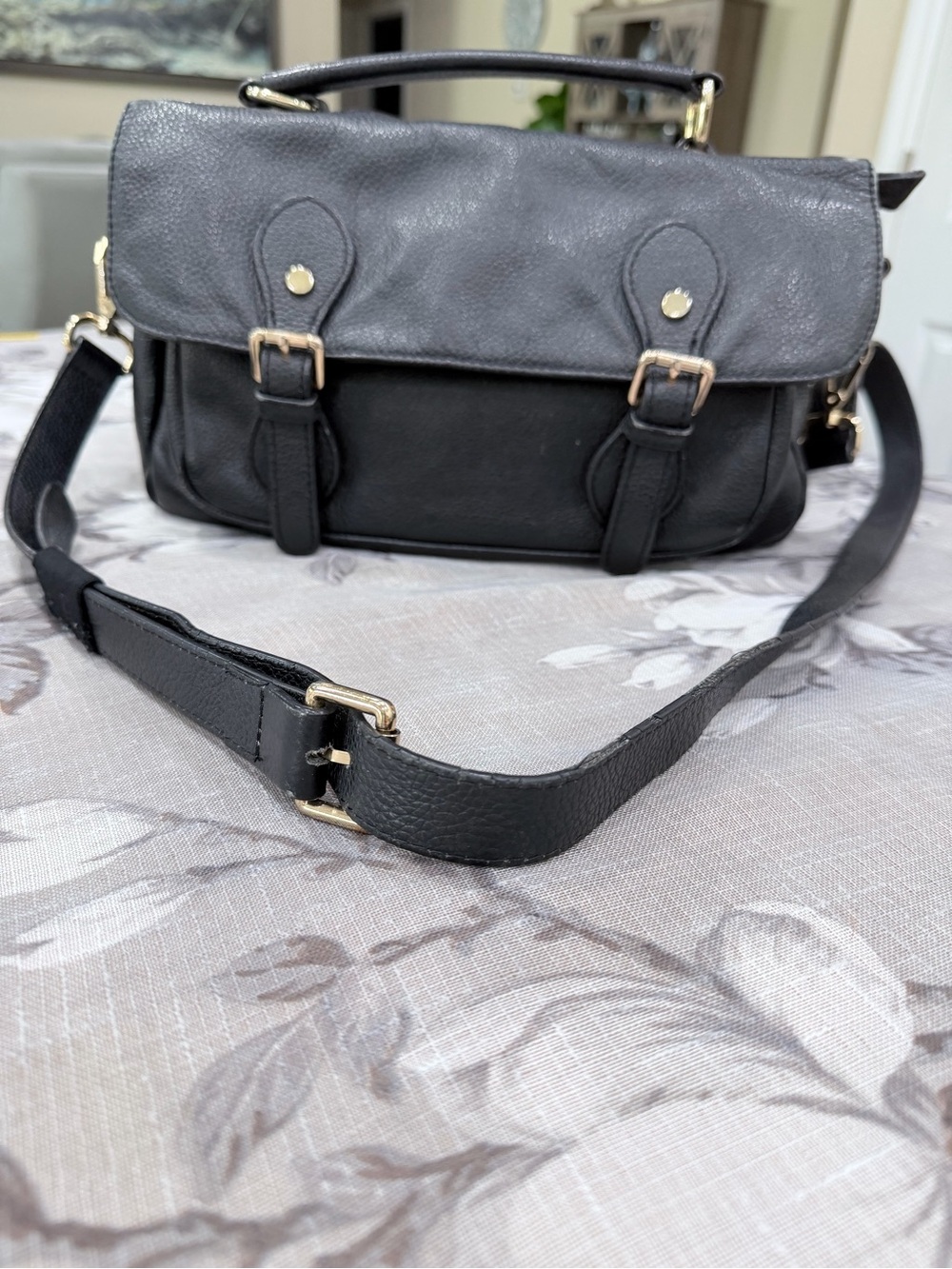 Jane Ellen Genuine Leather Black Tristan Satchel Crossbody Bag Multi Pocket